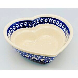 Polish Pottery Heart Shaped Bowl Heart Swirls Pattern Boleslawiec 6 inch